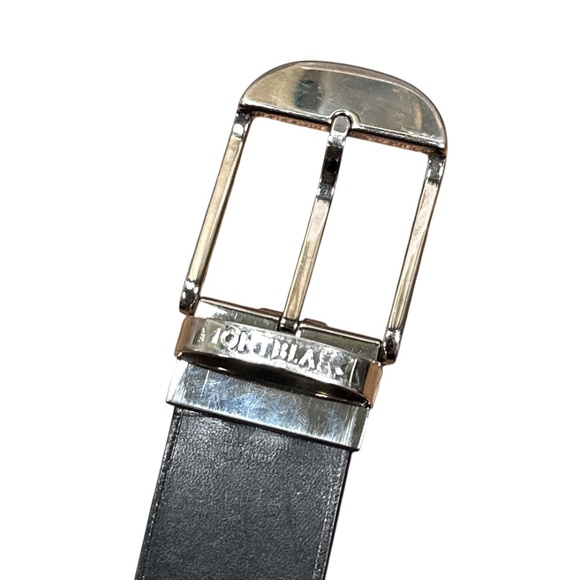 Montblanc Black Thick Leather Classic Pin Reversible Buckle Belt 44" - Picture 4 of 15